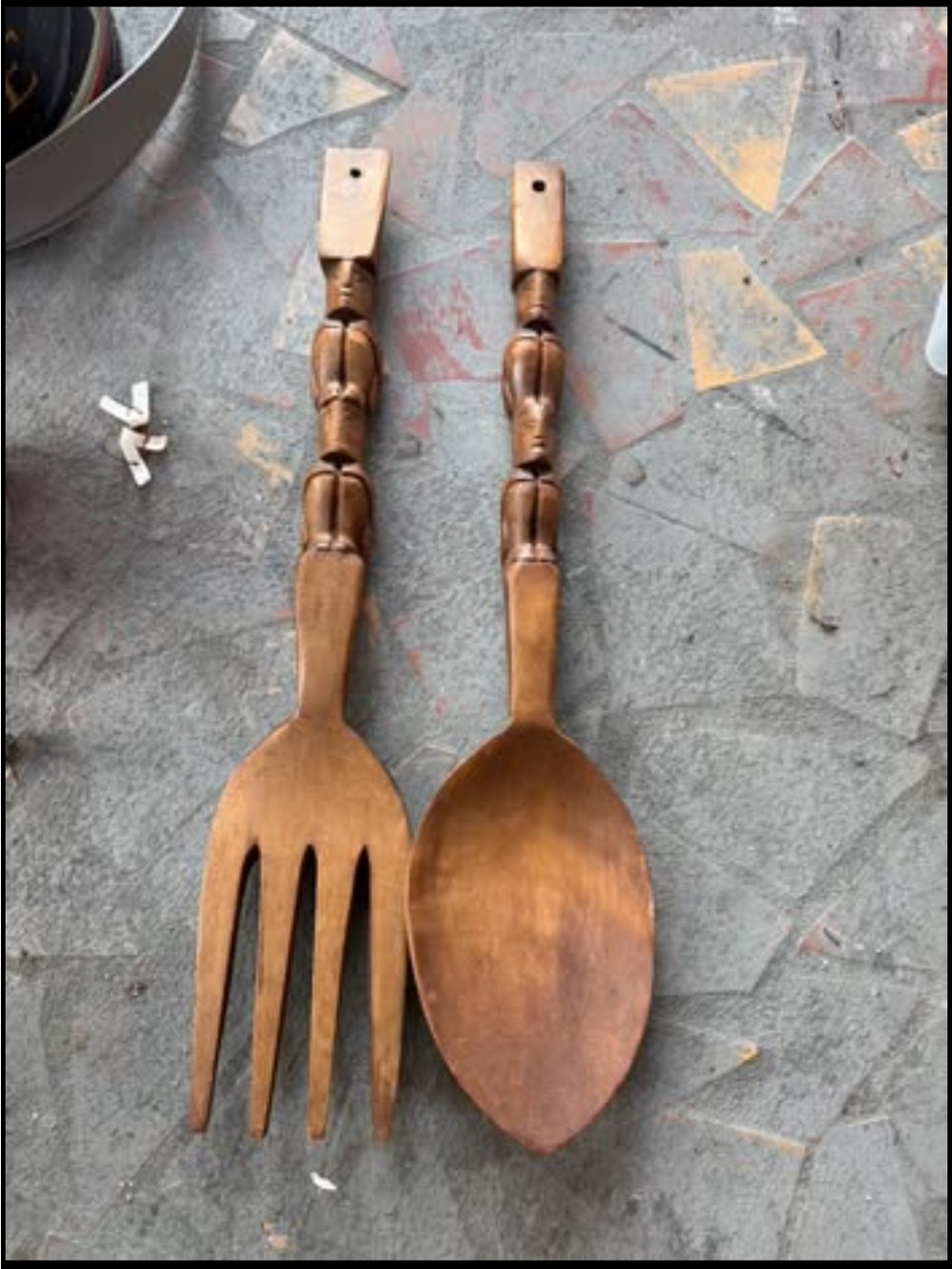 Vintage hand carved wooden Spoon and Fork 19.5 inches home
Decor